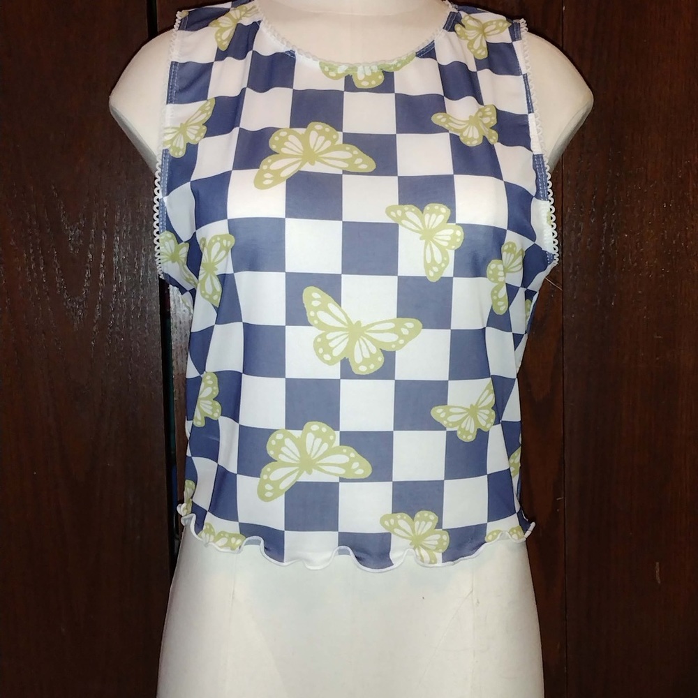 Sheer checkered butterfly top